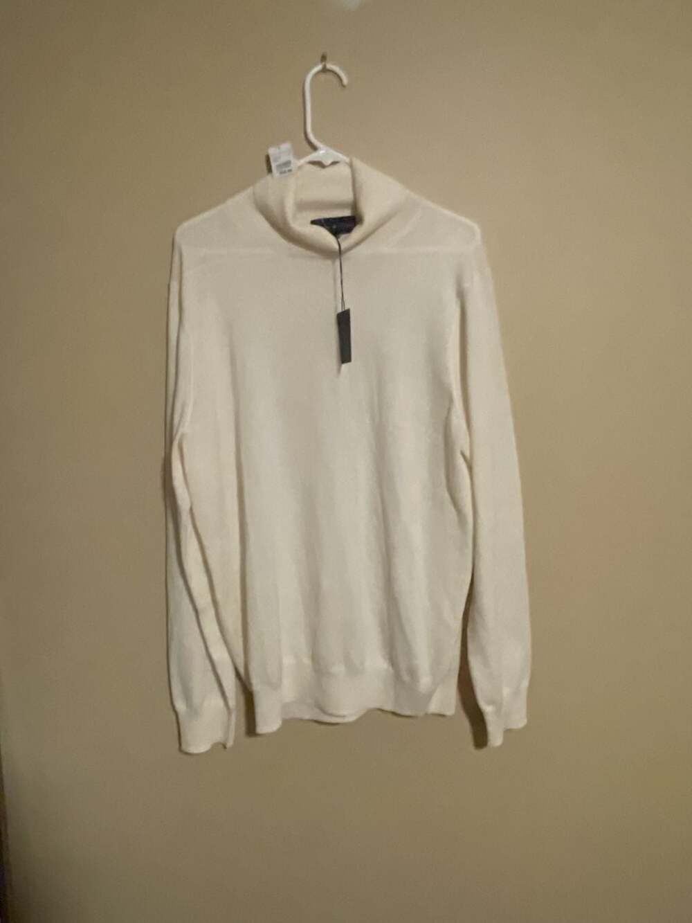 Joseph Abboud Men's Cream Mock Turtleneck Merino Wool Blend Sweater Size L New